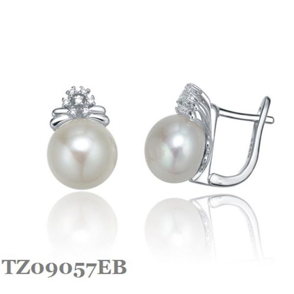 

sinya silver pearl earring fine jewelry for outstanding women valentine gifts for lover mum english lock hoop earring tz09057eb, Golden;silver