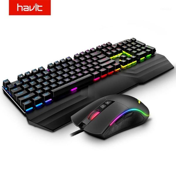 

havit mechanical keyboard mouse set 104 keys blue switch gaming mouse rgb light wired usb for russian us uk ger/de version1