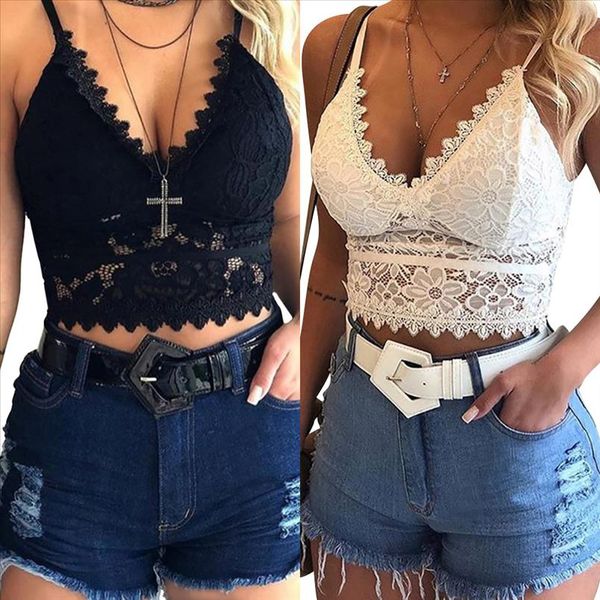 

crop women plus size lace vest summer wireless bra lingerie camis tank crop camisole feminino femme, White