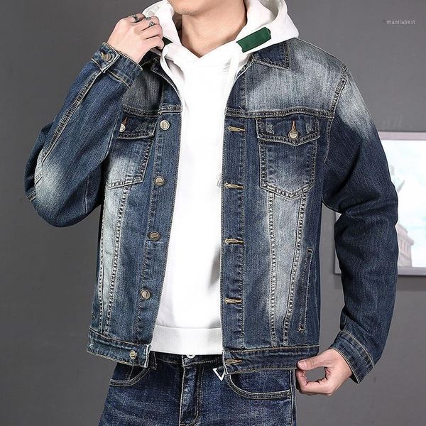 

denim jacket men new chaqueta vaquera simple chaqueta mezclilla hombre slim fit korean retro wild casual lapel jean jacket men1, Black;brown