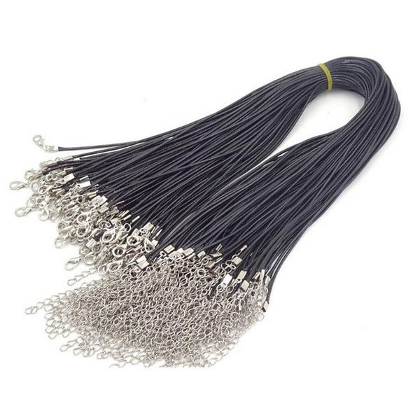 

50pc/20 pcs lot handmade leather adjustable braided rope necklaces pendant charms findings lobster clasp leather jewelr jllsiz, Black