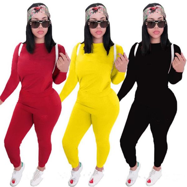 

women solid color 2 piece set tracksuit fall winter clothing sweatshirt pants outfits outerwear leggings sportswear pullover bodysuits 1012, White