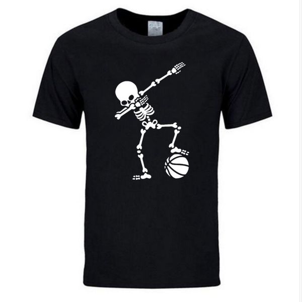 

2019 summer hip hop dab dabbing skeleton footballer basketballer t shirt men casual cotton short sleeve funny printed t-shirt, White;black