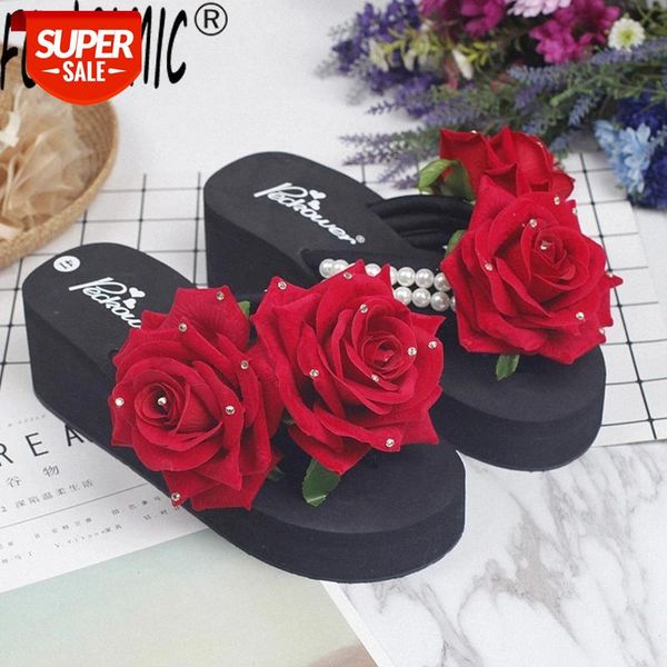 

6cm high heel women's handmade slippers for women summer flip decoration female indoor high heel bohemia beach sandal slippers #vq1v, Black