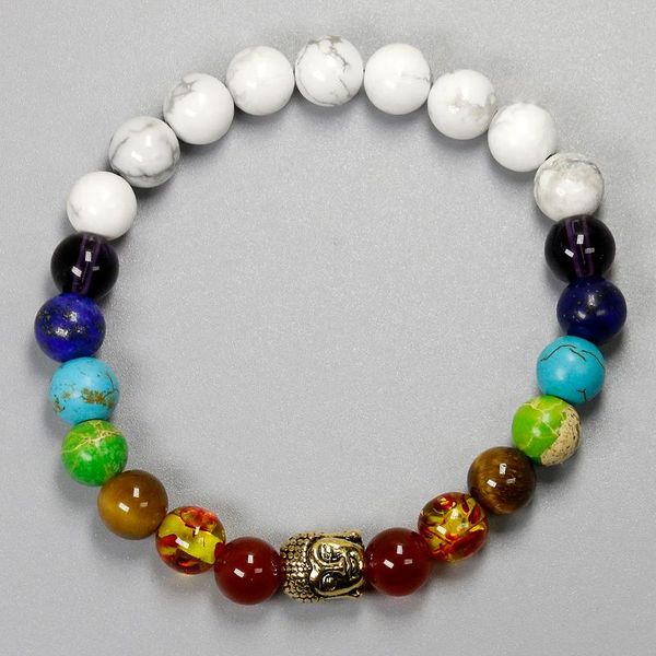 

beaded, strands 8mm white howlite buddha bracelets natural stone for women beaded bracelet 7 chakra energy power yoga jewelry, Black