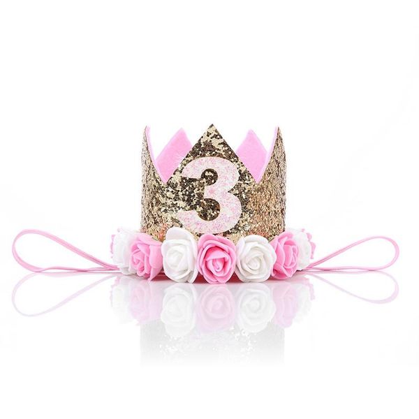 

1 pcs lovely boy gold first birthday hat girl gold priness crown number 1st 2 3 year old party hat headband party wmteql