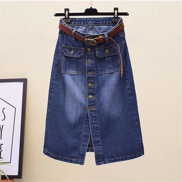 

new 4xl summer autumn women skirts plus size fashion casual loose solid single button pockets jeans skirts for women denim skirt, Black