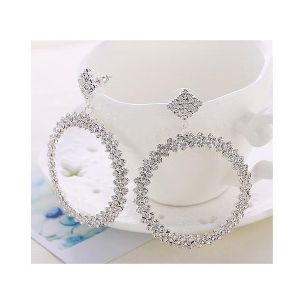 

hoop earrings big 5cm 7cm trendy silver gold crystal stone clip on new fashion circle huggie wholesale popular exag wmtpwq hat7890, Golden;silver