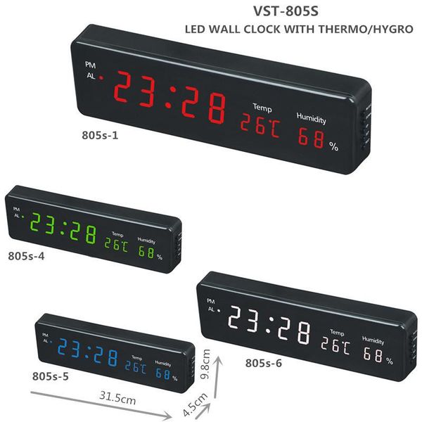 

wall clocks digital clock big led time calendar temperature humidity display desk table electronic watch decor eu plug