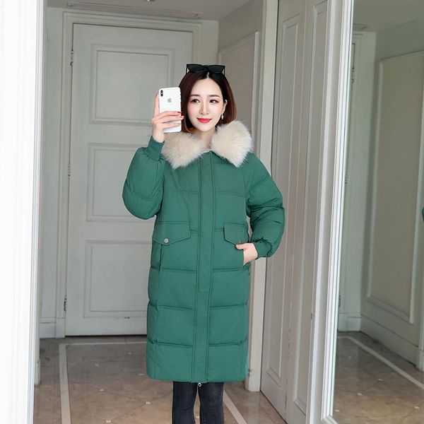 

women solid casual warm office lady t new medium long hooded parka jacket fur collar coa, Black