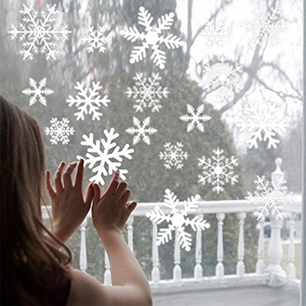 Reutilizável Static Electricidade Snowflake Adesivos Janela de vidro Crianças Quarto Decalques de Parede de Natal Decoração Ano Novo Yu-home Y201020