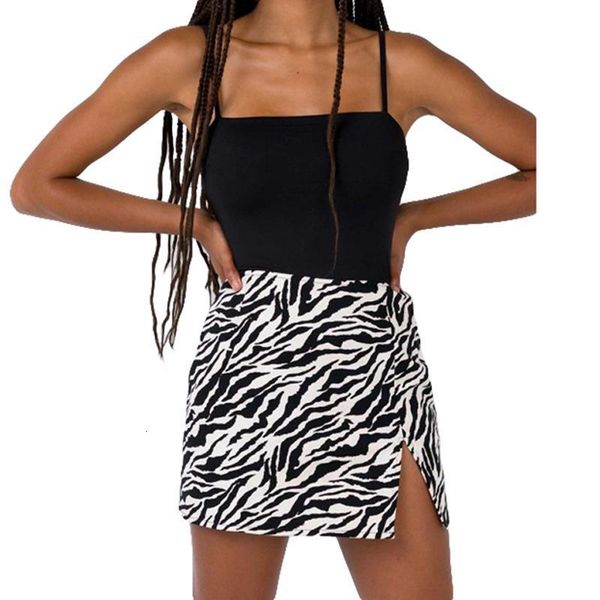 

women skirt leopard zebra snakeskin printed high waist cotton blend elegant fashion split mini pencil skirt, Black