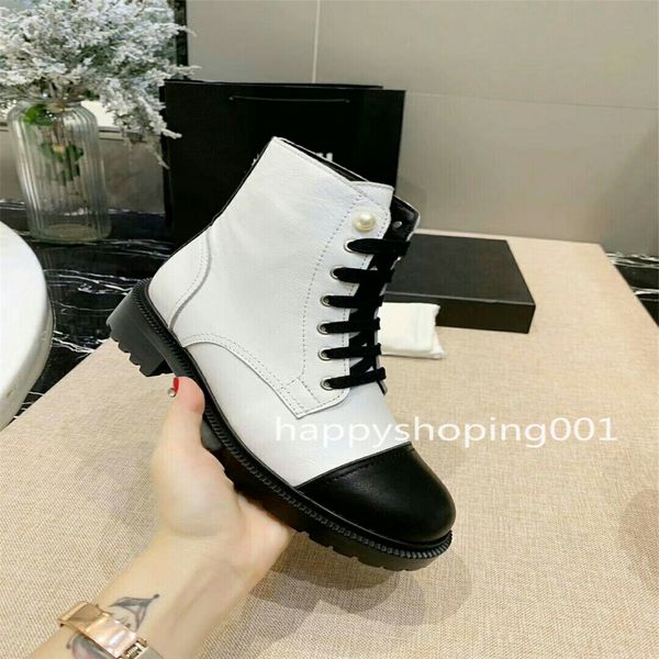 

2020 women boots fashion ankle boots in leather boot color matching pearl buckle martin boots size 35-40, Black