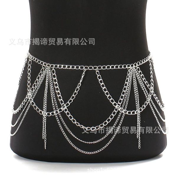 

lady exaggerate metal belt girls tassel waistchain female bikini beach nightclub multi-layer waistbelt waist belt b9063, Black;brown