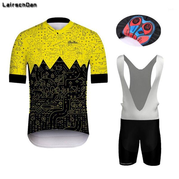 

lairschdan pro team 2020 yellow men's summer cycling jersey set short sleeve suit clothing clothes bib shorts bicycle breathable1, Black;blue