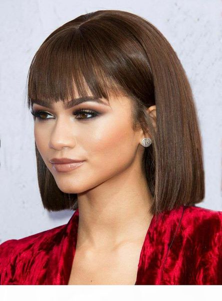 

short straight bob wigs brazilian virgin human hair lace front wigs human hair 13x4 lace part 150% density pre plucked with baby hair, Black;brown