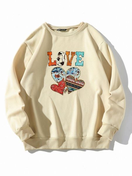 

heart & letter graphic thermal pullover j1uf#, White;black