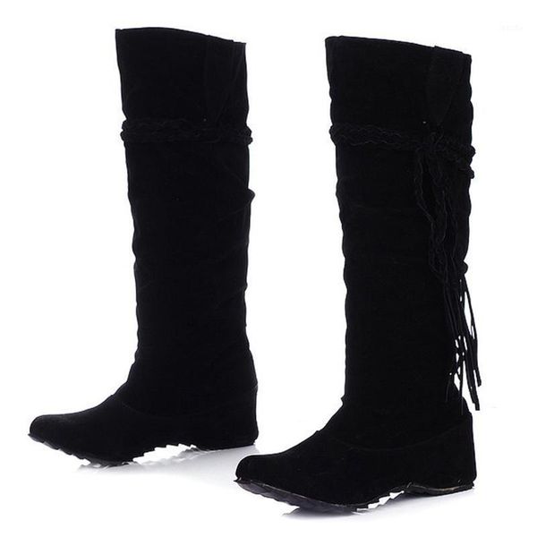 

boots 2021 women's fashion autumn winter shoes tassel decor pu leather womens casual botas de mujer ly1, Black