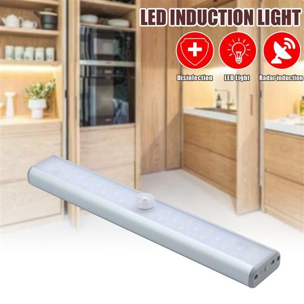 Dual Mode 2W 100LM 800MAh Illuminazione per interni 28LED con 20 2835 Perline per lampada Sterilizzazione LED a rilevamento automatico a infrarossi Lampada per armadio UV Ricarica USB argento