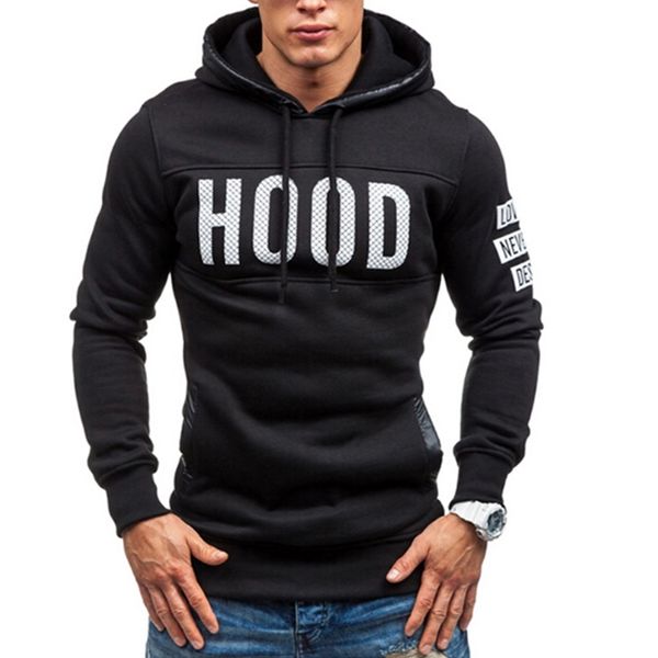 

active sportswear hooded sweatshirts hood letter print slim british pollover hoodies mens gym casual fashion long sleeved hoodies tshirt top, Black