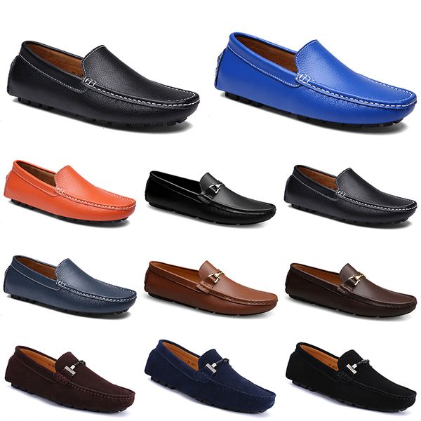 

leather doudou men casual driving shoes breathable soft sole lights tans black navy white blue silver yellow grey footwear all-match outdoor