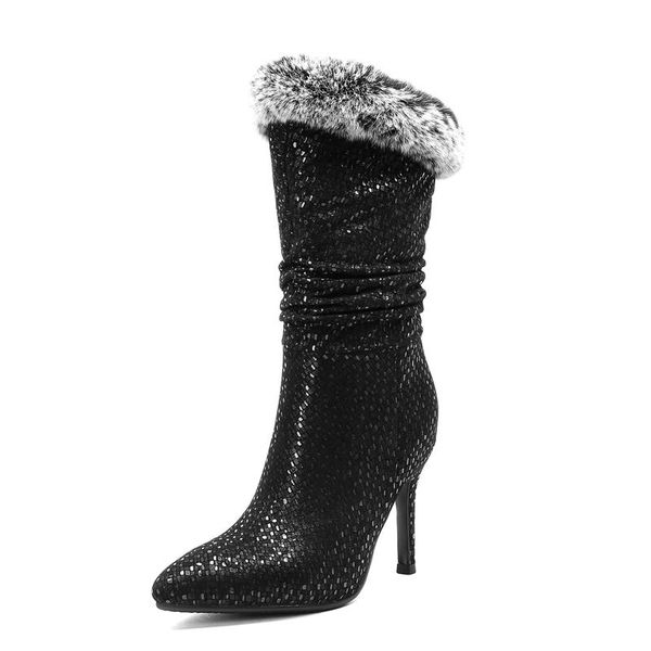 

original intention women ankle boots pointed toe boots slim heels black ankle shoes woman black plus size 3-10.5