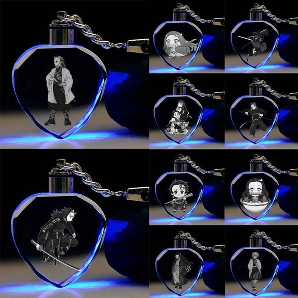 

keychains anime led crystal keychain demon slayer: kimetsu no yaiba key chain cosplaypendant keyring, Silver
