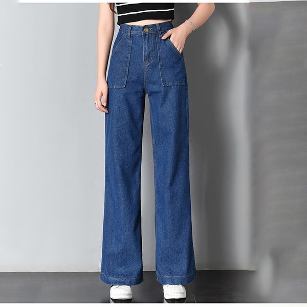

2021 new women's brim with high waist drop baggy spring new autumn harajuku solid retro fine long microburnt pants 2k xpuw, Blue