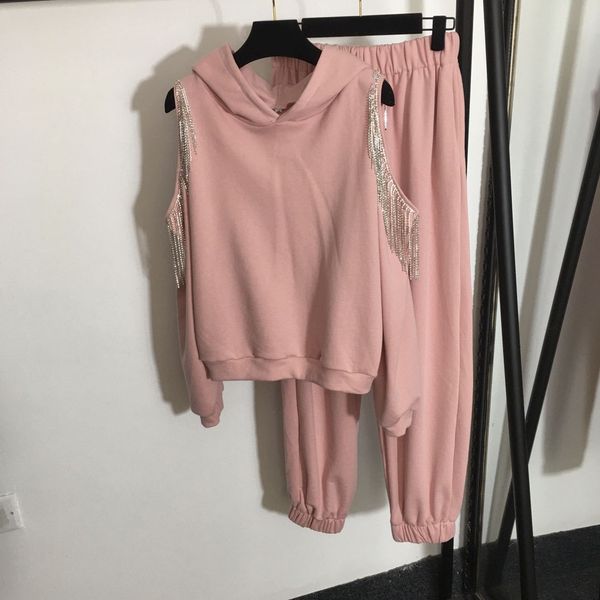 

1105 2020 letter hooded black pink two pieces sets long sleeve cardigan brand same style sweater fashion sweater qian, White