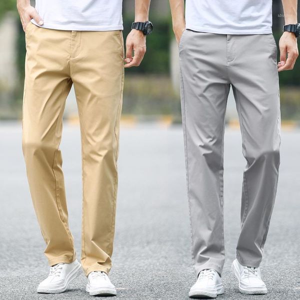 

men's pants 2021 summer men's thin cotton khaki casual business solid color stretch trousers brand male gray plus size 40 42 441, Black