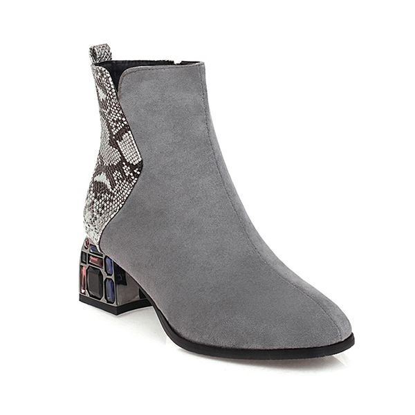 

2021 the new party style round the ankle plaid boots serpentine matching crystal zipper thick heels high riding women's shoes k6xg, Black