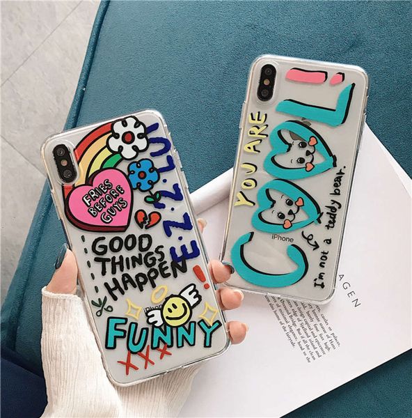 

vip 7 transparent case, graffiti case with letters, smooth, suitable for vip xs max xr x 6 6s 8 7 plus 11 pro max