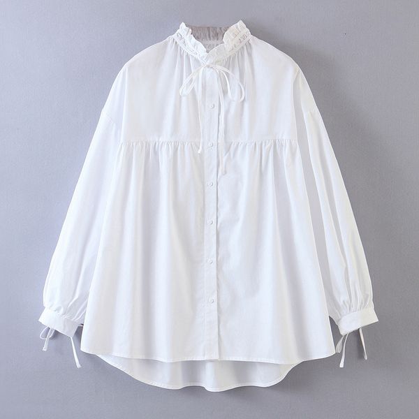 

2021 new fall xl 3312 europe the united states women's black fungus and loose white long-sleeved shirt 2b6i