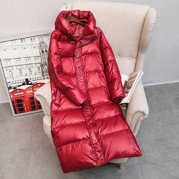 

90% white duck down jacket 2021 women winter jacket long thick coat for women hooded down parka warm female clothes waterproof sh190913, Black