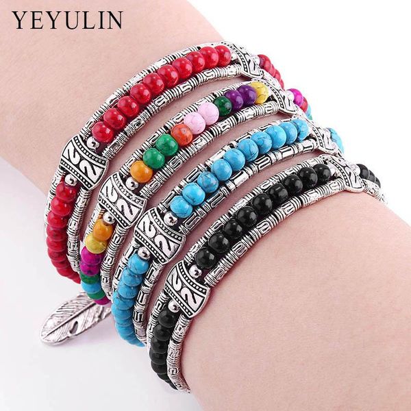 

trendy alloy tibetan silver colorful round plastic beads feather charms bracelets for men women beaded bangle in charm bracelets, Golden;silver