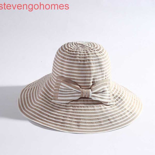 

new spring and summer women's korean versatile 2021 big edge two color striped fisherman's hat foldable sunscreen hat, Blue;gray