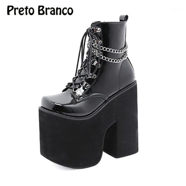 

preto branco 2020 fashion paragraph 17cm nightclub stage female shoes 34-43 codes stage show wedge high heel boots -168-91, Black