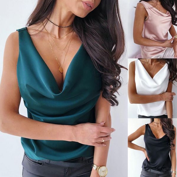 

2020 summer tanks camisole women silk satin sleeveless plain camis spaghetti vest streetwaer ladies clothing, White