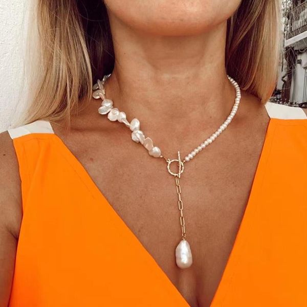 

chokers luxury natural freshwater pearls necklace baroque pearl pendant irregular handmade lady attending party charm accessorie, Golden;silver