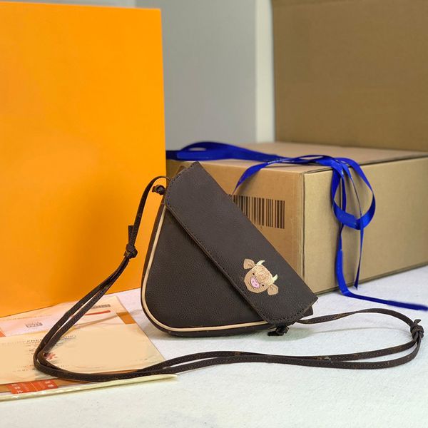 

2021 fashion new triangle crossbody bag brown flower genuine leather women handbags purses messenger shoulder bags