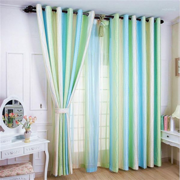 Cortina cortina verde Jacquard Stripe Breves cortinas puras persianas de tule para crianças tecidos de cozinha