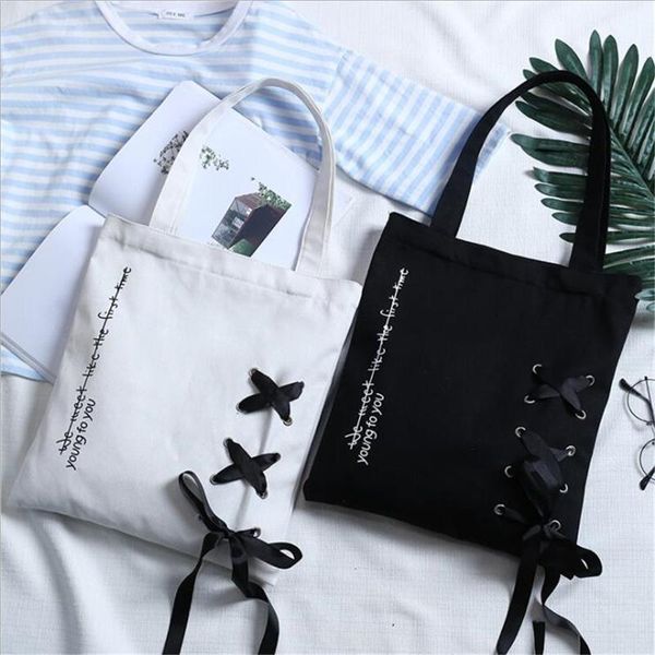 

2021 women letter canvas casual tote shoulder bags for girls female diy handbags eco friendly shopping bag