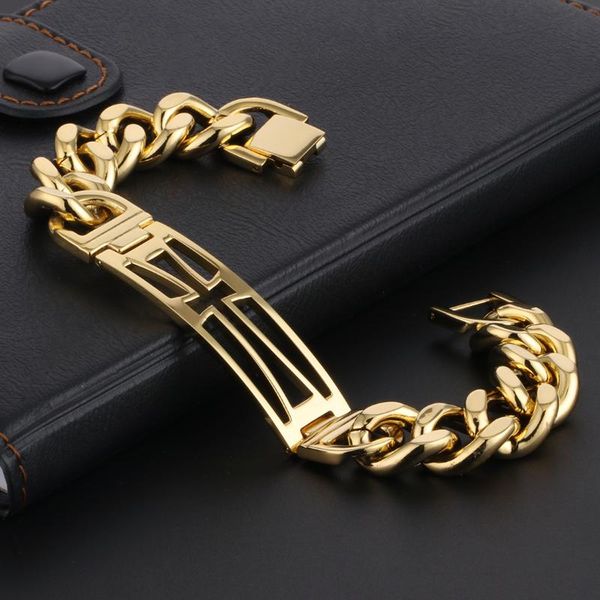 

link, chain vintage cross bracelet gold color hollow bracelets & bangles stainless steel cuba jewelry for men 225mm (8.9inch) sl007, Black