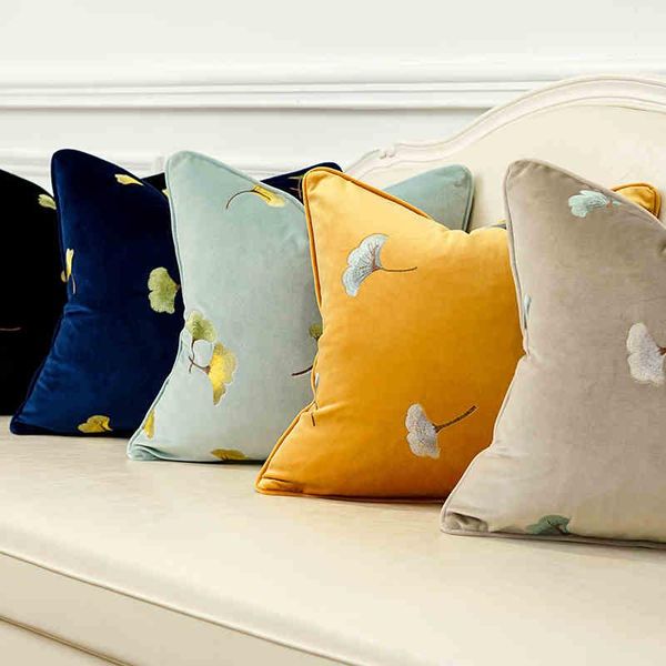 

cushion/decorative pillow light luxury velvet embroidered cushion cover ginkgo pillowcase bed sofa waist for backrest case