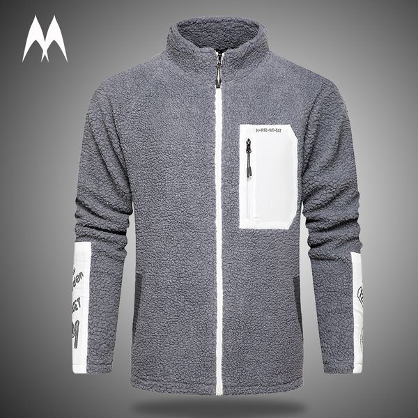 

patchwork zipper sweatshirt men brand fleece hoodie mens wool jacket winter thick warm hoodies streetwear clothing kg-24, Black