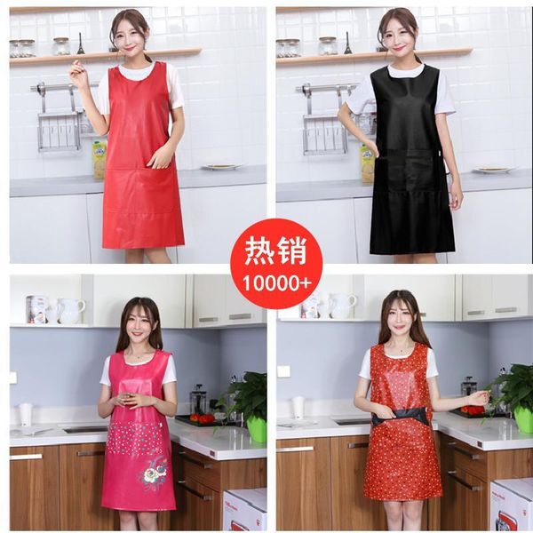 

shoulder apron leather waterproof oil-proof kitchen pu leather korean fashion vest-type men and women household soft1