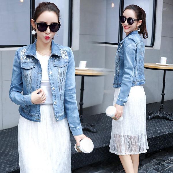 

2019 summer motorcycle wash short jeans denim jacket woman basic outerwear coat base trench female denims wholesale mp2471, Black;brown