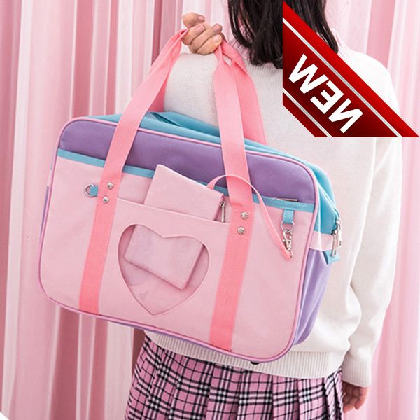 

japanese preppy style jk pink uniform shoulder school bags for women girls canvas large capacity casual luggage handbags totes