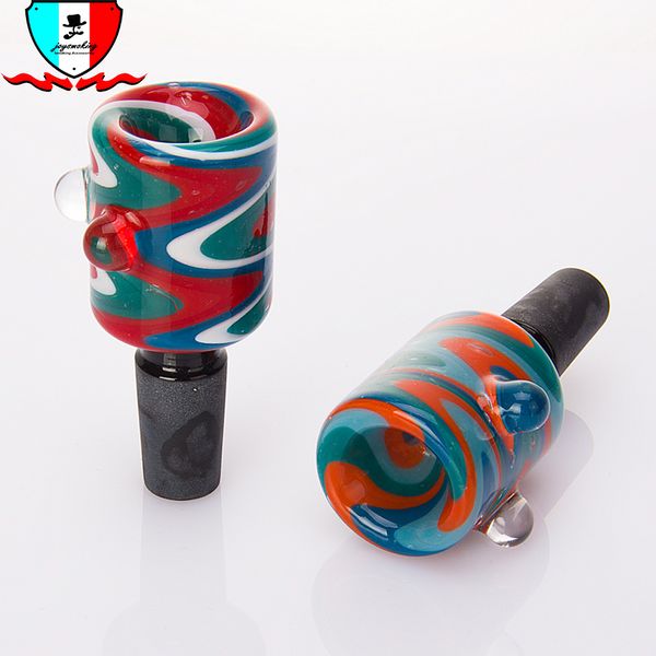 Bunter Streifen-Glasschüssel-Kräuterhalter-Rauchzubehör mit 14-mm-19-mm-Außengelenk für Wasserpfeife Dab Rig Bong