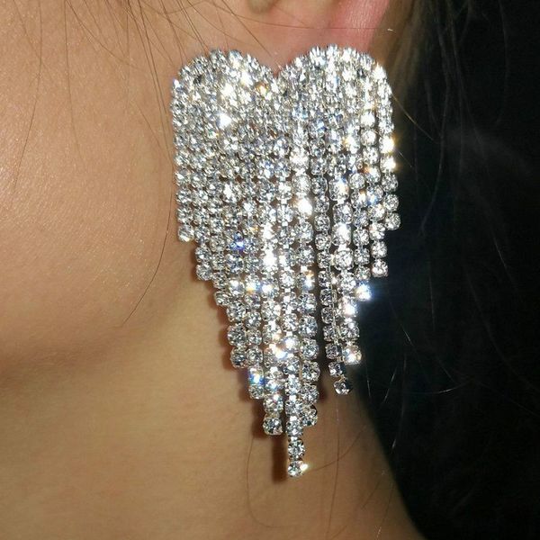 

2021 merry christmas flash diamond love tassel earrings nightclub dinner accessories earrings anti allergy, Silver
